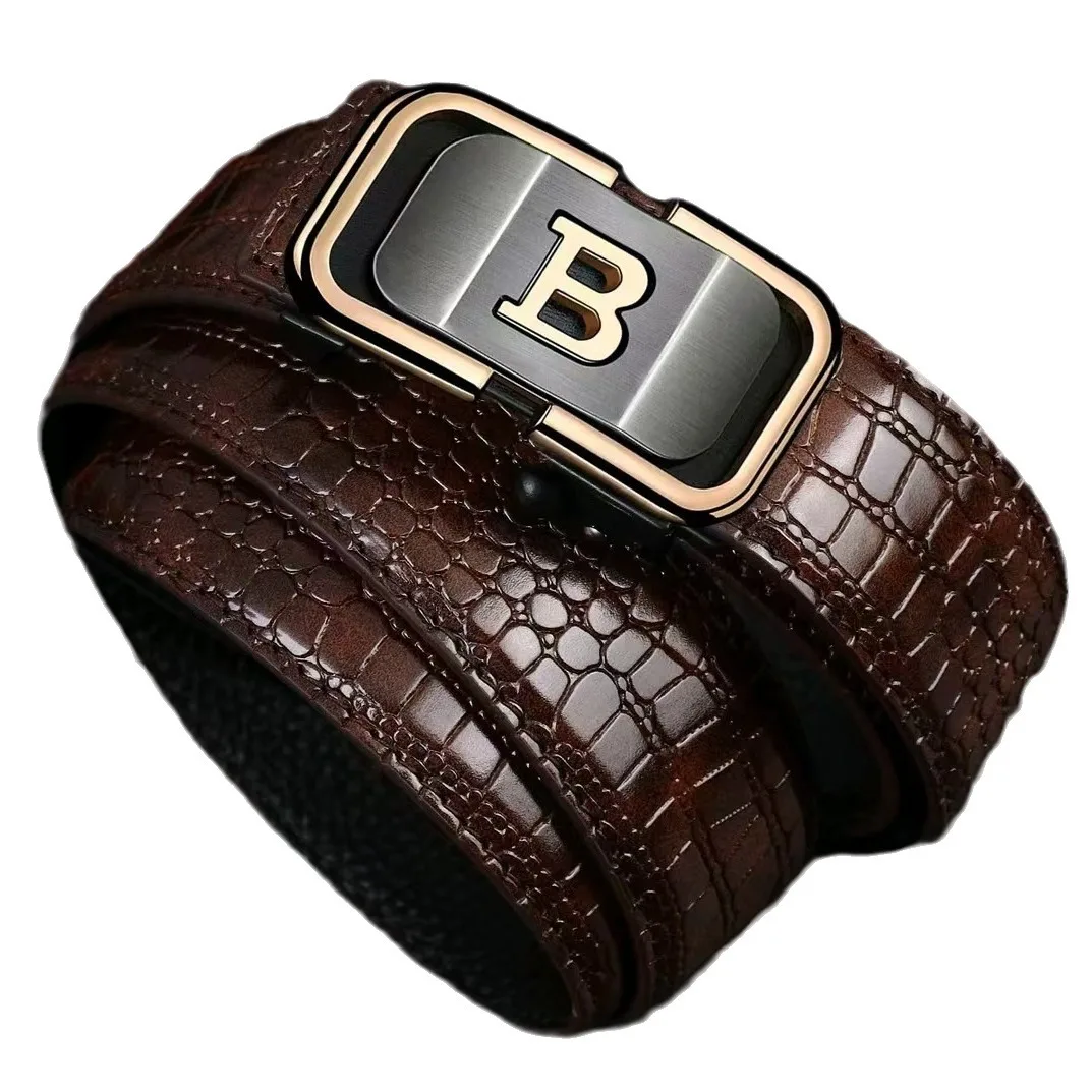 حزام جلد التمساح للرجال - حزام خصر كاجوال بإبزيم تلقائي للأعمال للشباب المحترفين ومتوسطي العمر