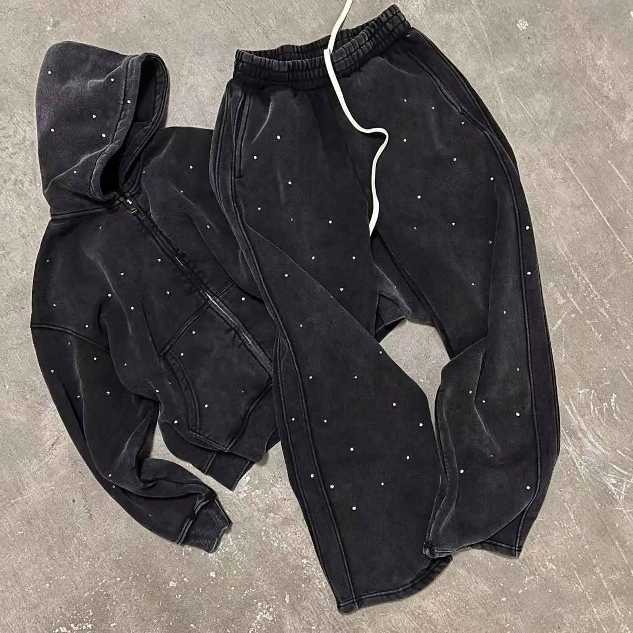 

Мужская толстовка LIFEGOESON25AW с капюшоном, стразами и широкой молнией, белая, повседневная, удобная, из хлопка