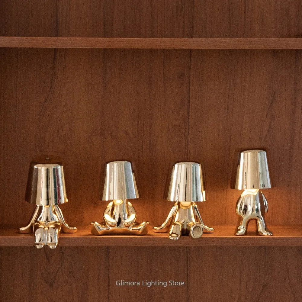 

Luxury Thinker Golden Figurine Table Lamp,Decorative Style, Resin & Metal,Dining Room Cafe Home Decor,Rechargeable Ambient Light