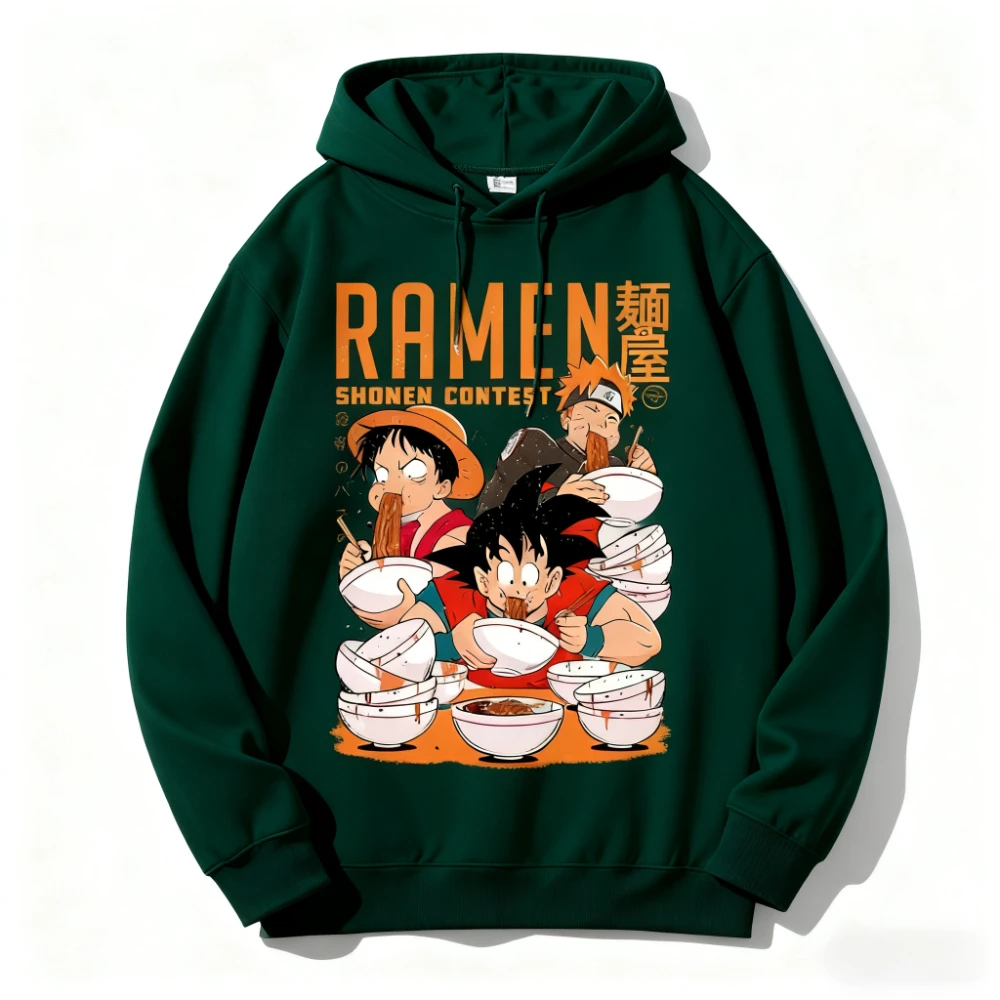 

2025 ONE PIECE Luffy Naruto Naruto Dragon Ball Goku Lamian Noodles Co Branded Long Sleeve Hoodie for Men and Women Loose Couple