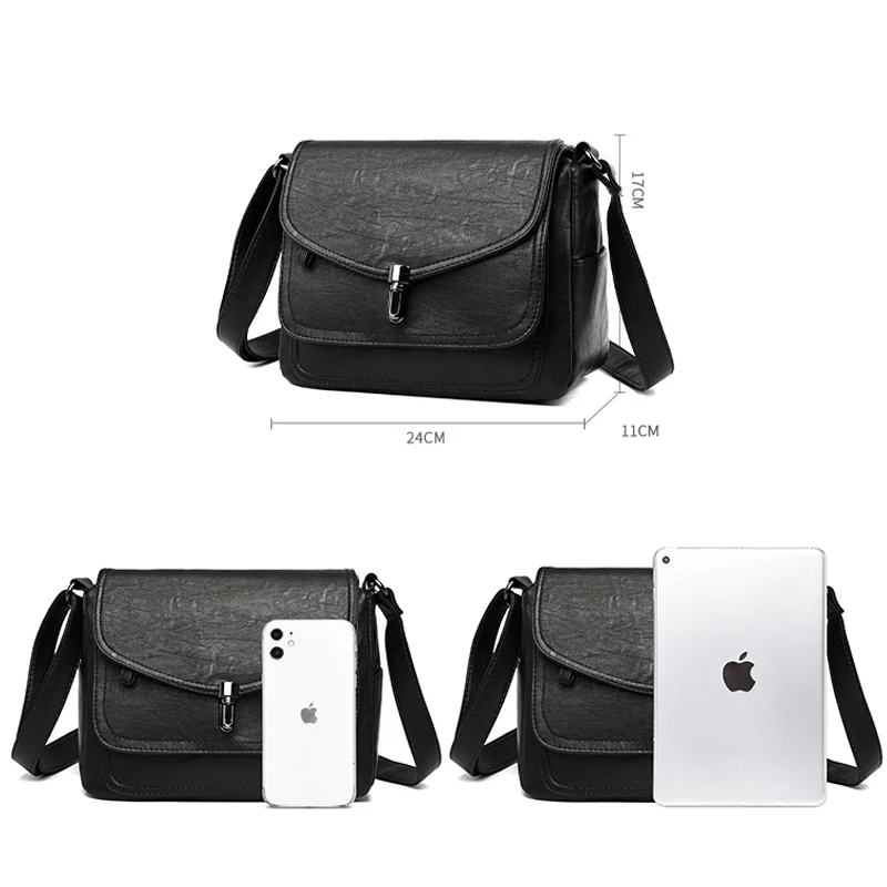 Women's Soft Leather Crossbody Bags 2023 Luxury Solid Color Multilayer Shoulder Bags High-Capacity Female Brand Designer Handbag