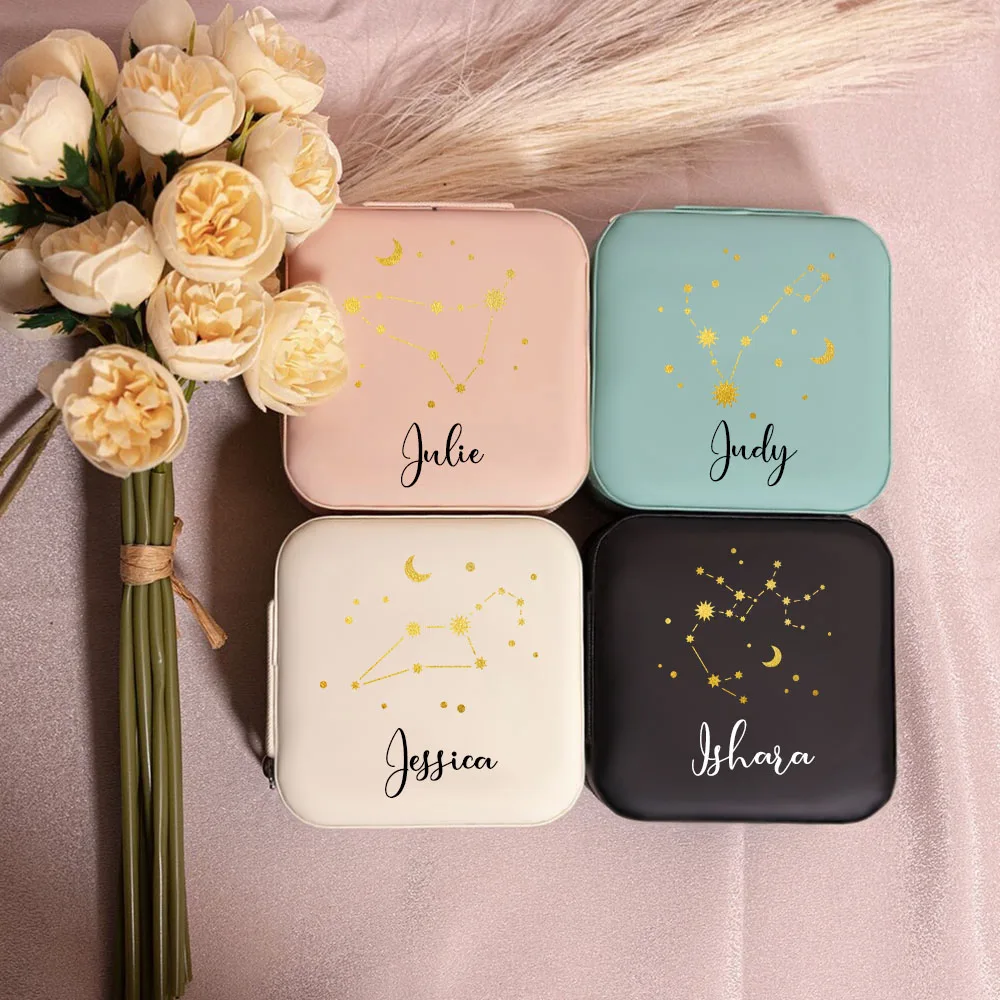 Customized twelve constellation jewelry boxes, personalized name jewelry boxes, travel storage boxes, Mother's Day gifts