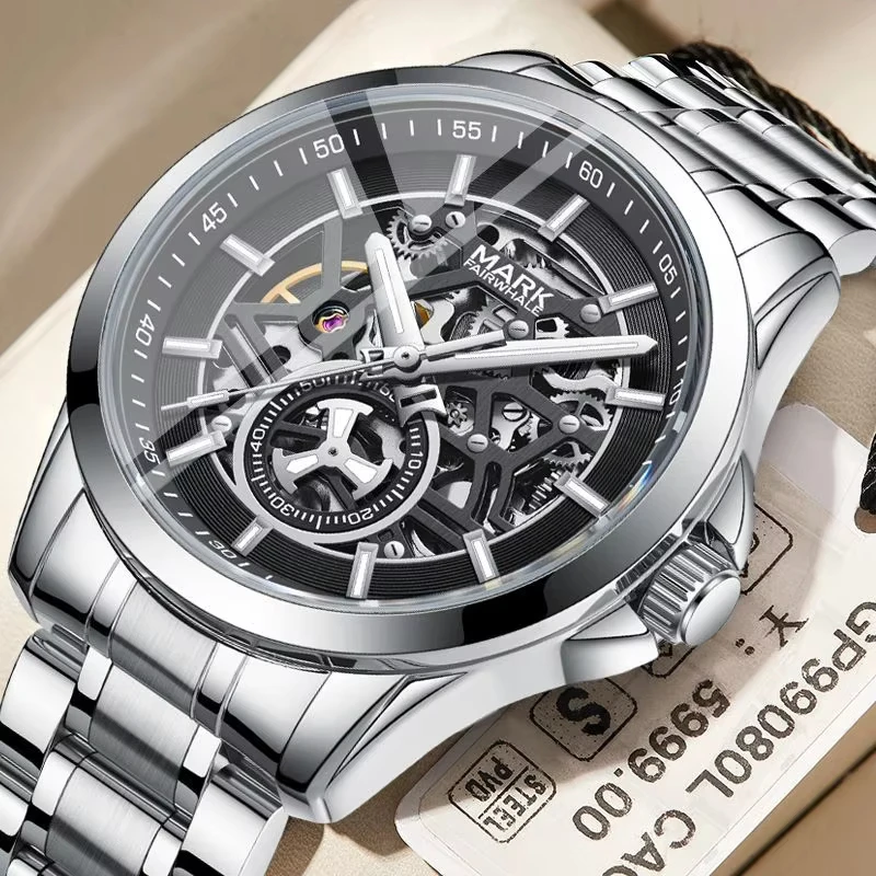 

Mark Fairwhale Brand New Luxury Tourbillon Mechanical Watch for Men Stainless Steel Waterproof Hollow Dial Automatic Watches Men