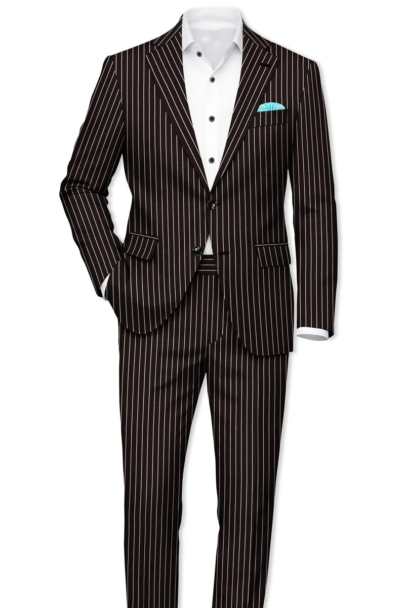 Formal Men Pinstripe Suit 2 Pieces Slim Fit Single Breasted Blazer Pants Wedding Groom Business Male Clothing Customized