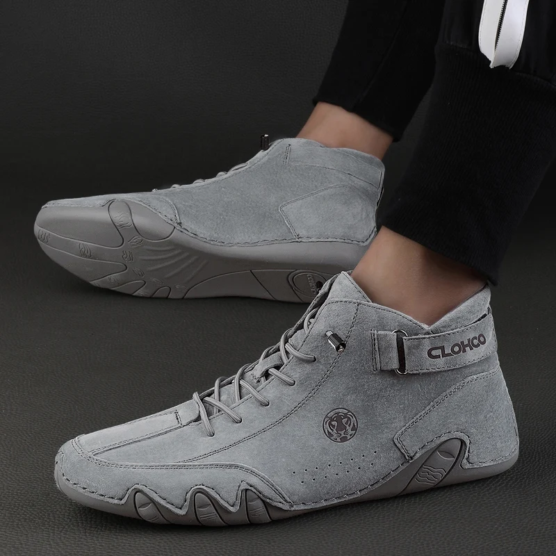 CLOHOO Lässige Stiefeletten für Herren, zum Schnüren, zum Gehen, leicht, bequem, für Motorrad, Outdoor, Winter, warme Modeschuhe – Detail 14