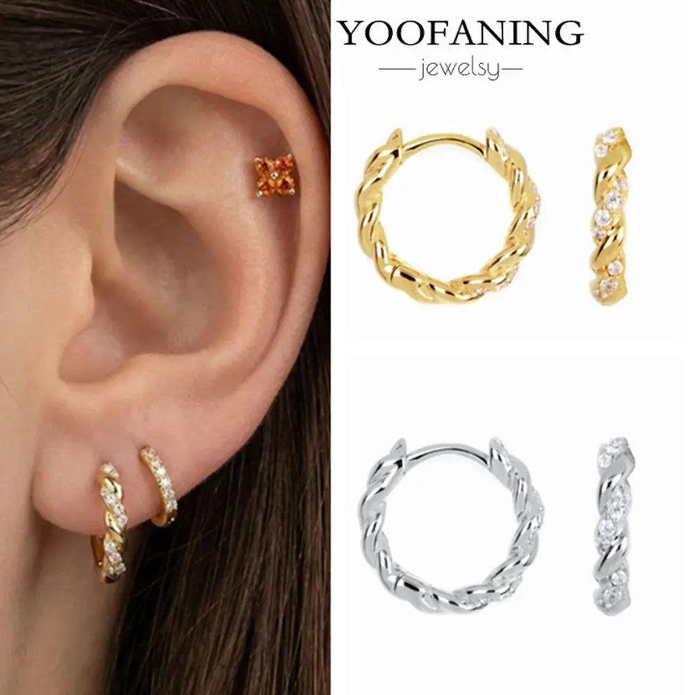 925 Sterling Silver Ear Needle Minimalist Women's Earrings with White Zircon Thread Design Korean Women's Jewelry Gift Party