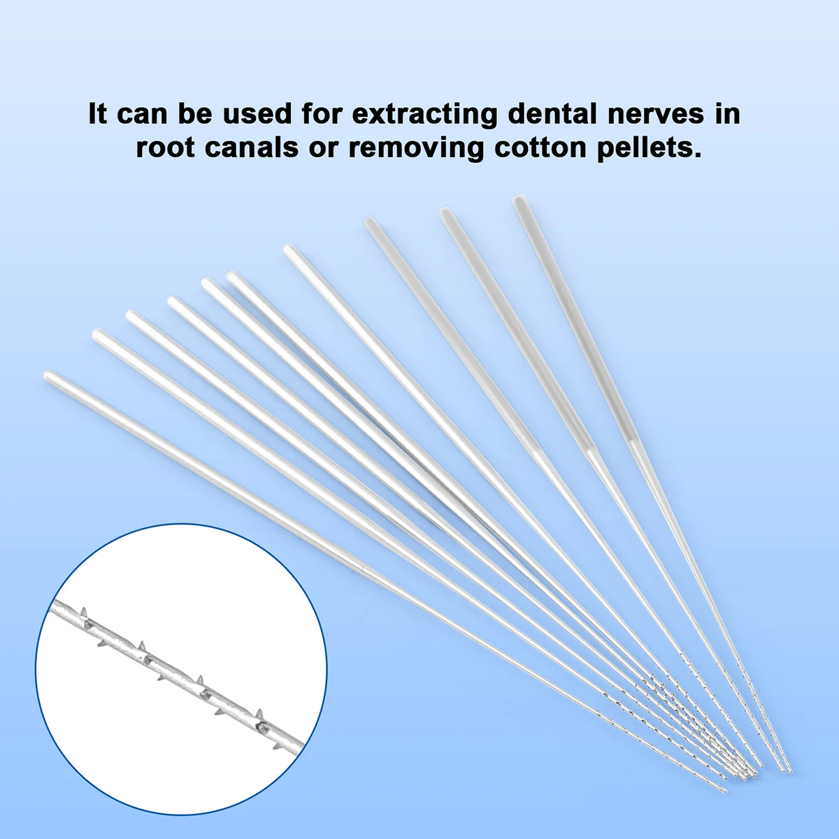 10 Stück/Box AZDENT Dental Endo Wurzelkanal-Reinigungsfeilen mit Widerhaken 52mm Parodontologie-Behandlung Edelstahl Zahnarztwerkzeug – Detail 3