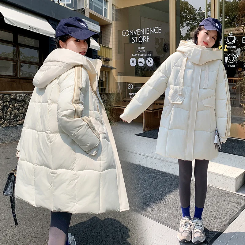 2024 Women Down Parkas 2024 Winter New Cotton Padded Jacket Thick Warm Overcoat Loose Long Female Hooded Puffer Coat Outerwear