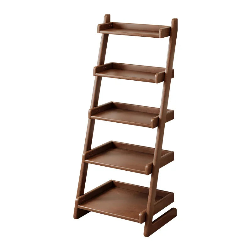 Solid wood bookshelf floor rack household living room trapezoidal storage rack
