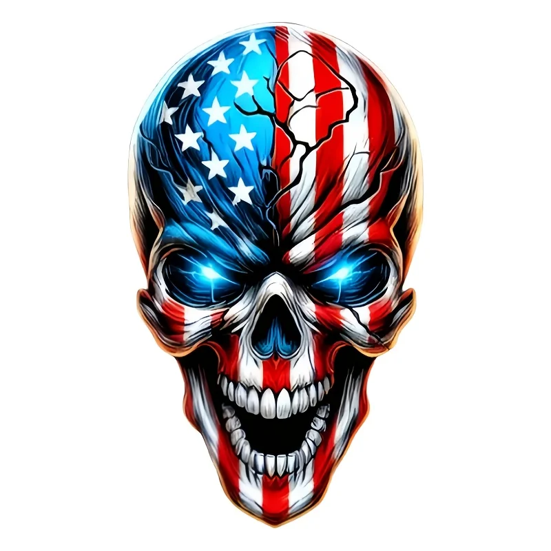 One Piece Patriotic Skull Motorcycle Stickers - American Flag Car Stickers Cool Star Stripe Vinyl Design Halloween Gifts