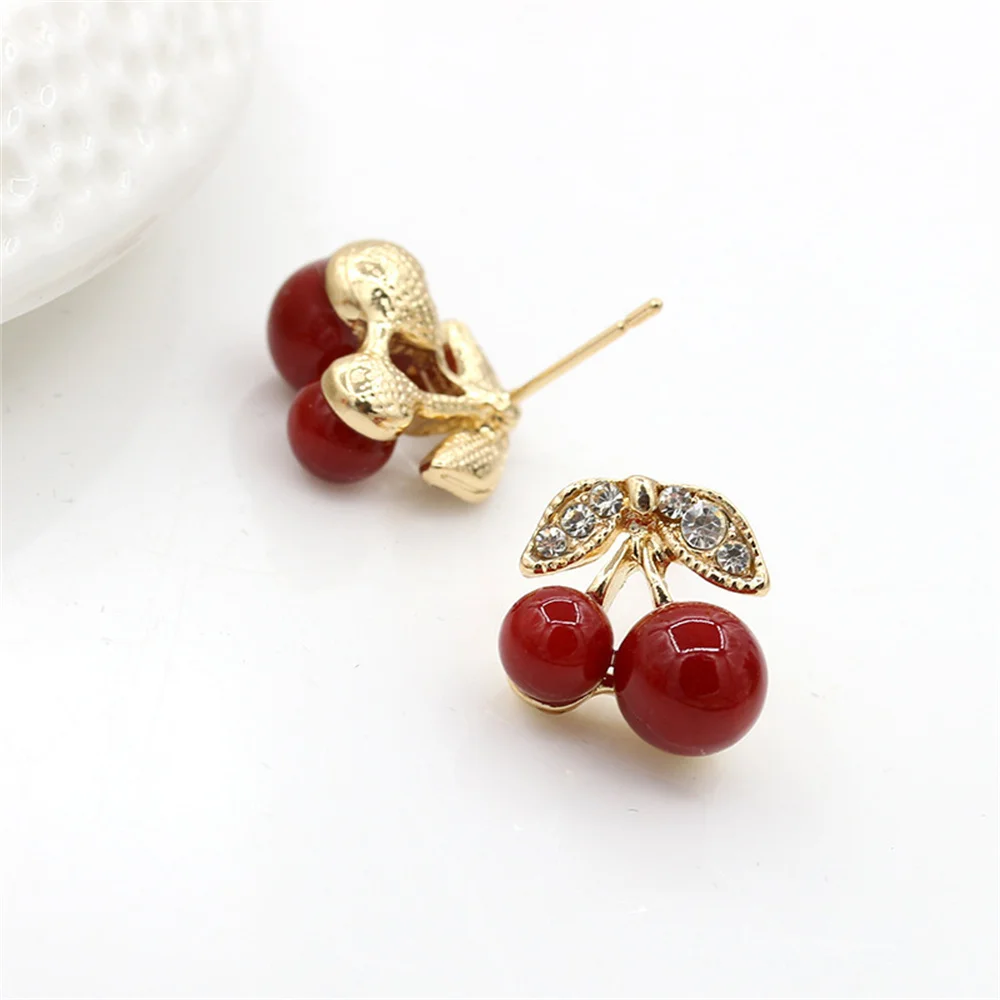 Cute Fashion Red Acrylic Cherry Stud Earrings For Women KPOP Crystal Fruit Earrings Ladies Party Jewelry Ear Accessories