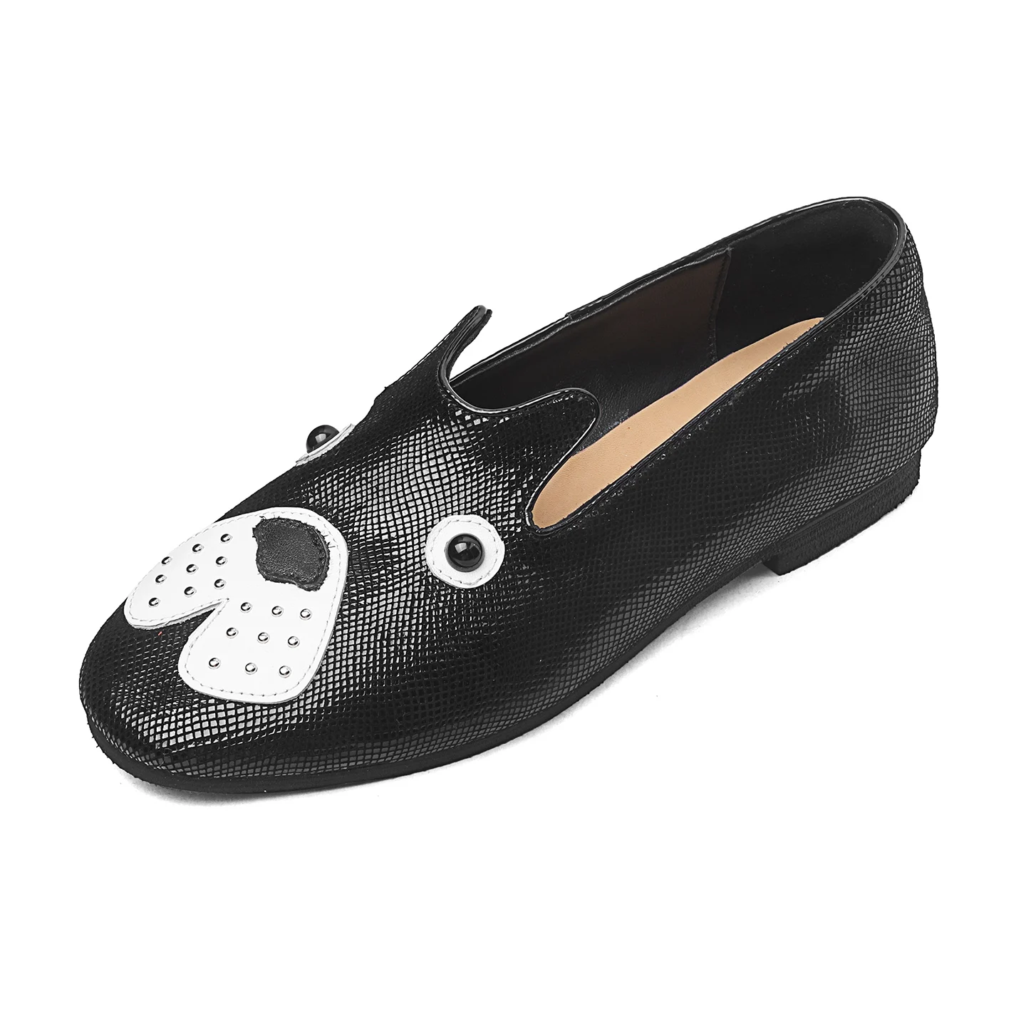 

Genuine Leather 2026 Spring Round Toe Shallow Cut Slip On Loafers Pet Cute Casual Versatile Flats for Women