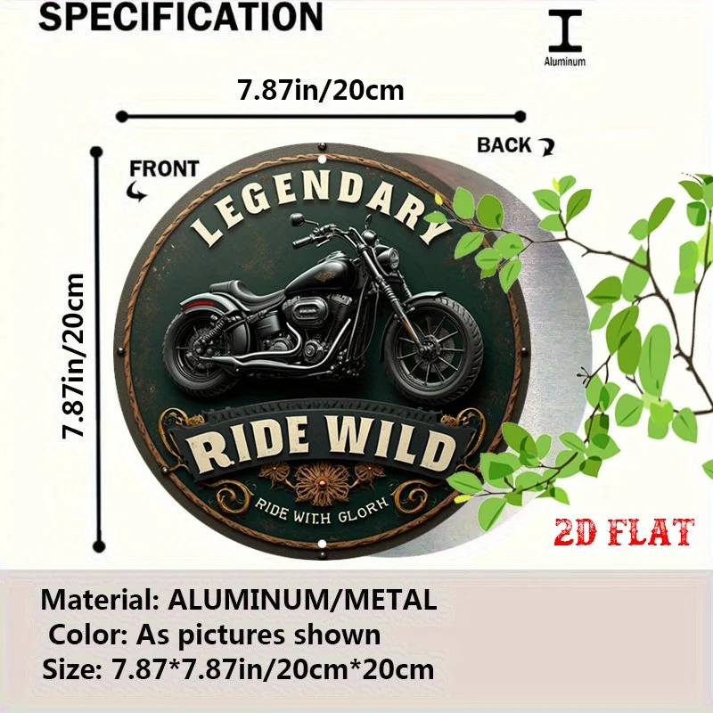 2D Flat Themed Around Wild Rides. This Round Metal Sign Embodies The Spirit of Adventure And Serves Rustic Wall Art for Classic
