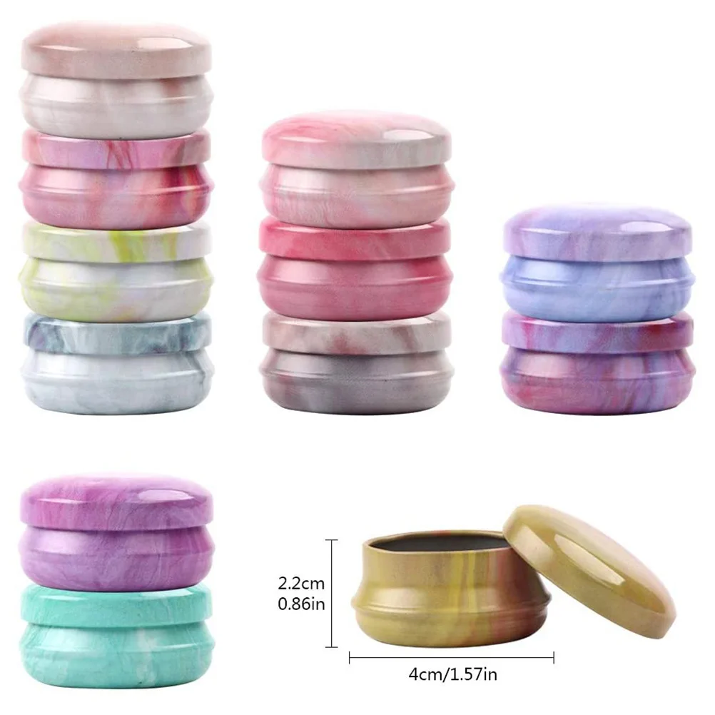 

12Pcs Mint Balm Round Powder Case Portable Tinplate Container Travel Lotion Cream Storage Box Watercolor Effect