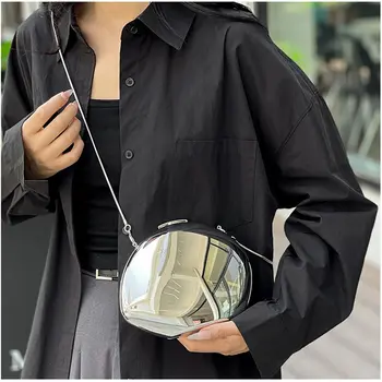 光滑鏡面設計壓克力蛋形手拿包 女士設計師晚宴派對可愛皮夾 新款貝殼手提包 高品質金屬風格 10 最佳銷售 金屬錢包 - №1