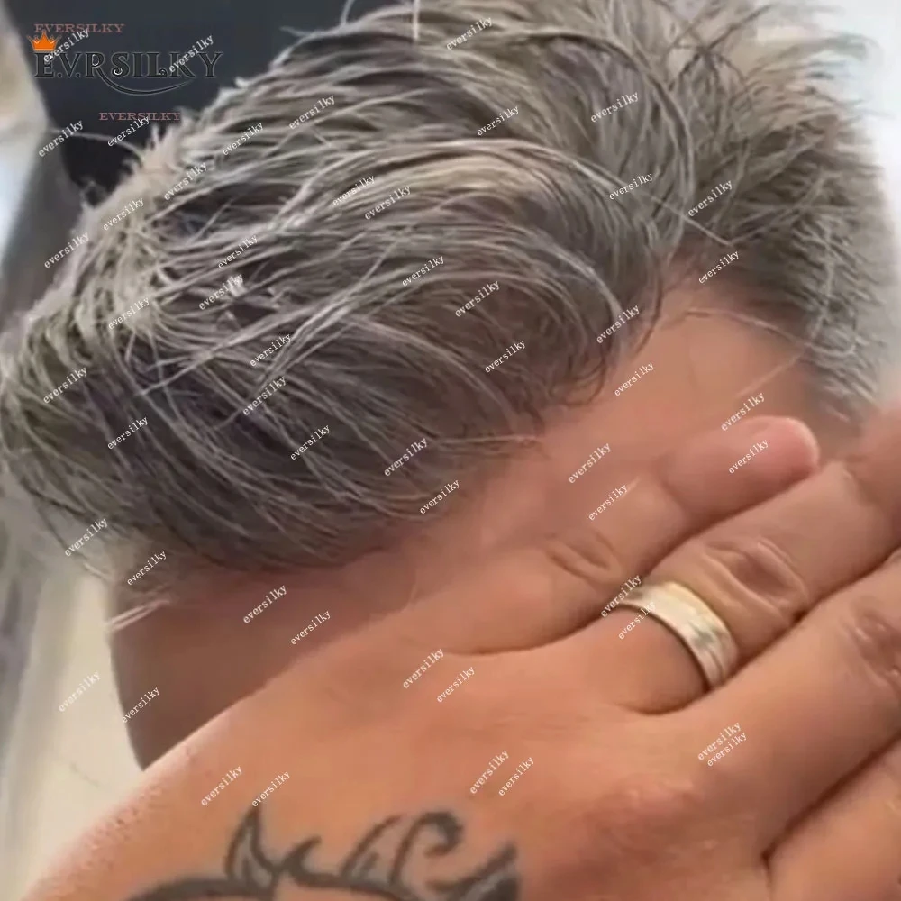 

80% Плотность 0,02 мм Тонкая кожа Мужская естественная линия волос 1B40/1B65/1b80 Серый мужской парик100% Протез человеческих волос Мужской парик V-образная петля В наличии