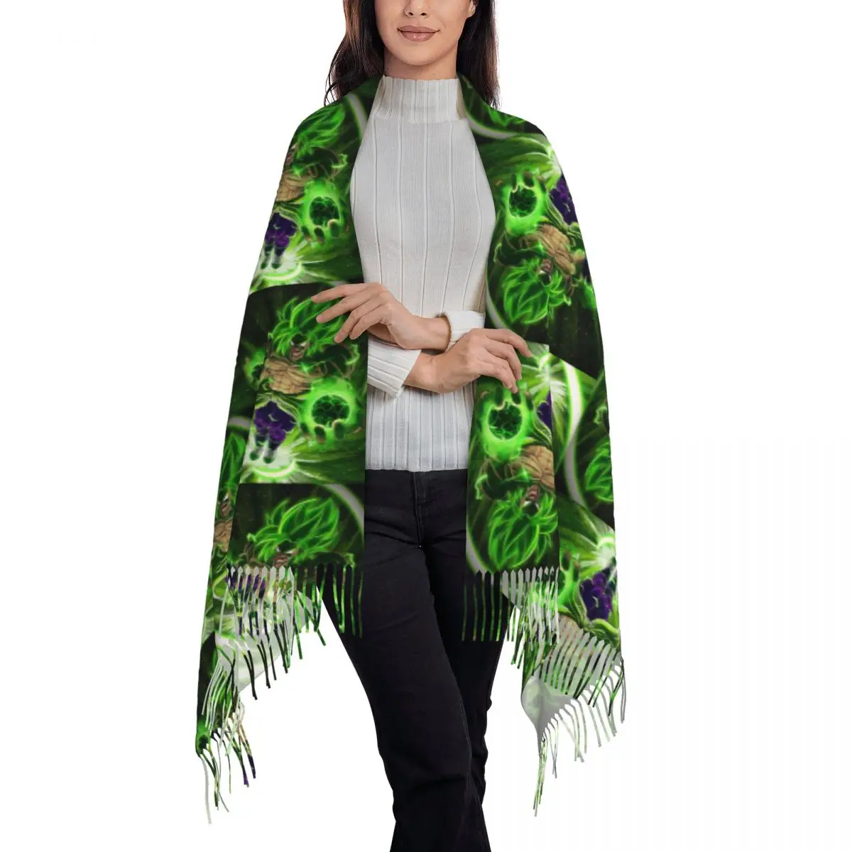 Legendary Broly Supersaiyajin Scarf Tassel Scarves Women Soft Warm Shawls and Wraps Large Fall Winter Shawl Wrap