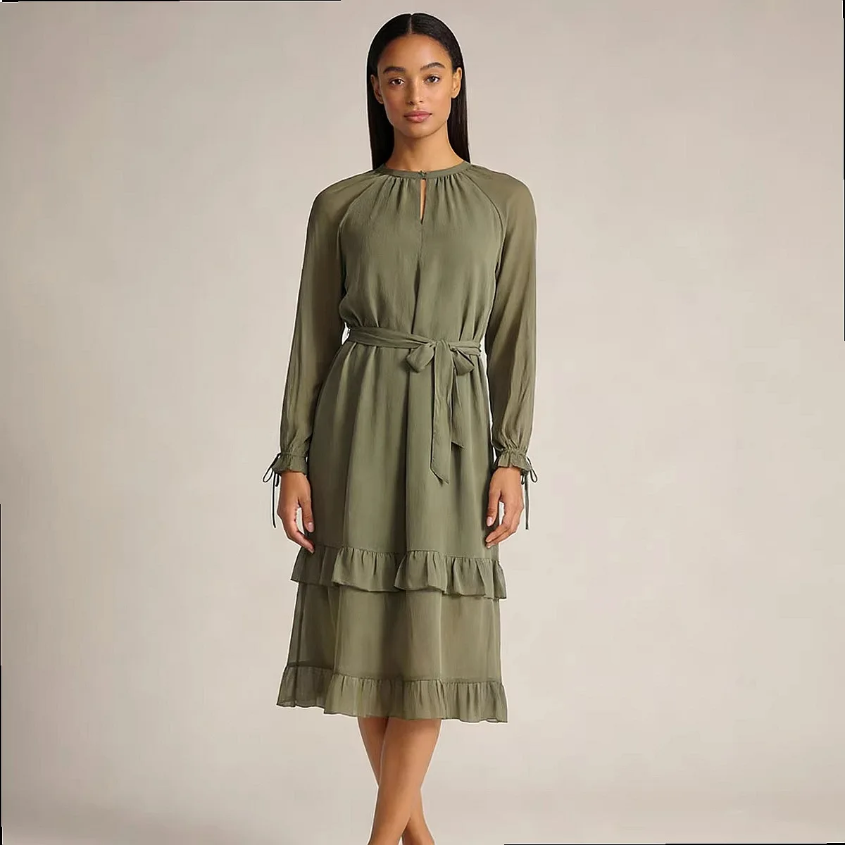 Chiffon Long Sleeve Dress Spring Summer Solid Color Casual Flowy Dresses Jumpsuit Playsuit Matching Set