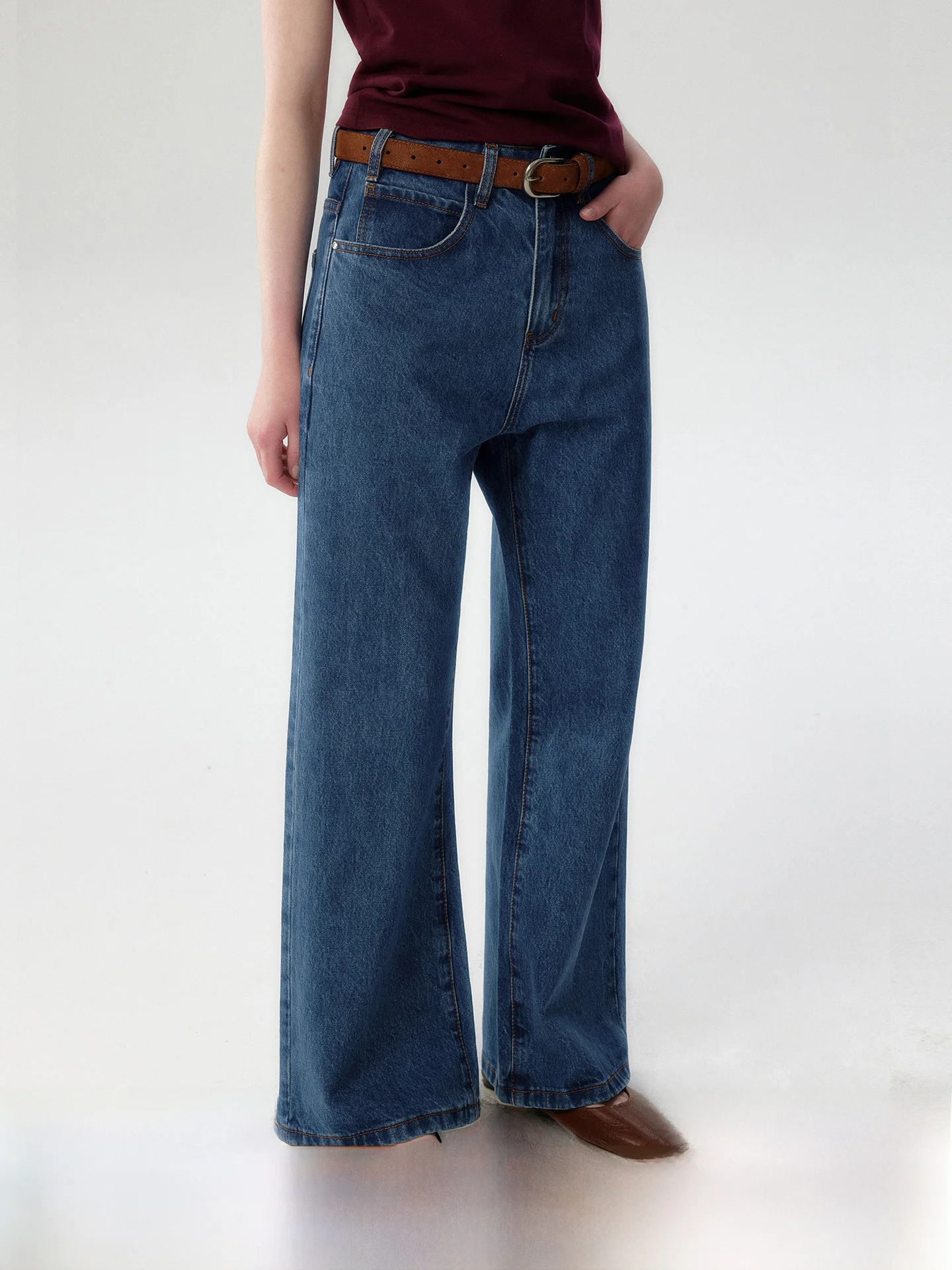 

High Waist Denim Jeans Women's Vintage Blue Straight Leg Flared Pants Spring Summer Slimming Effect Comfortable Cotton Jeans