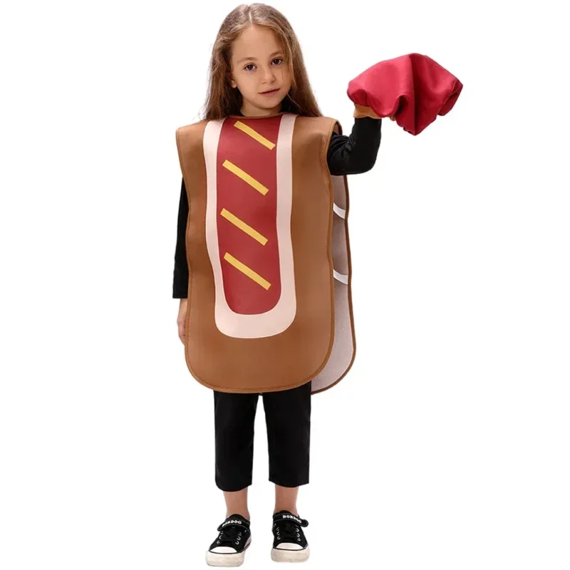 EE01 Children's Costume Kids Food Funny Costume for Carnival Girls Hot Dog Cosplay Stage Performance Halloween Sausage Costu&0Ww