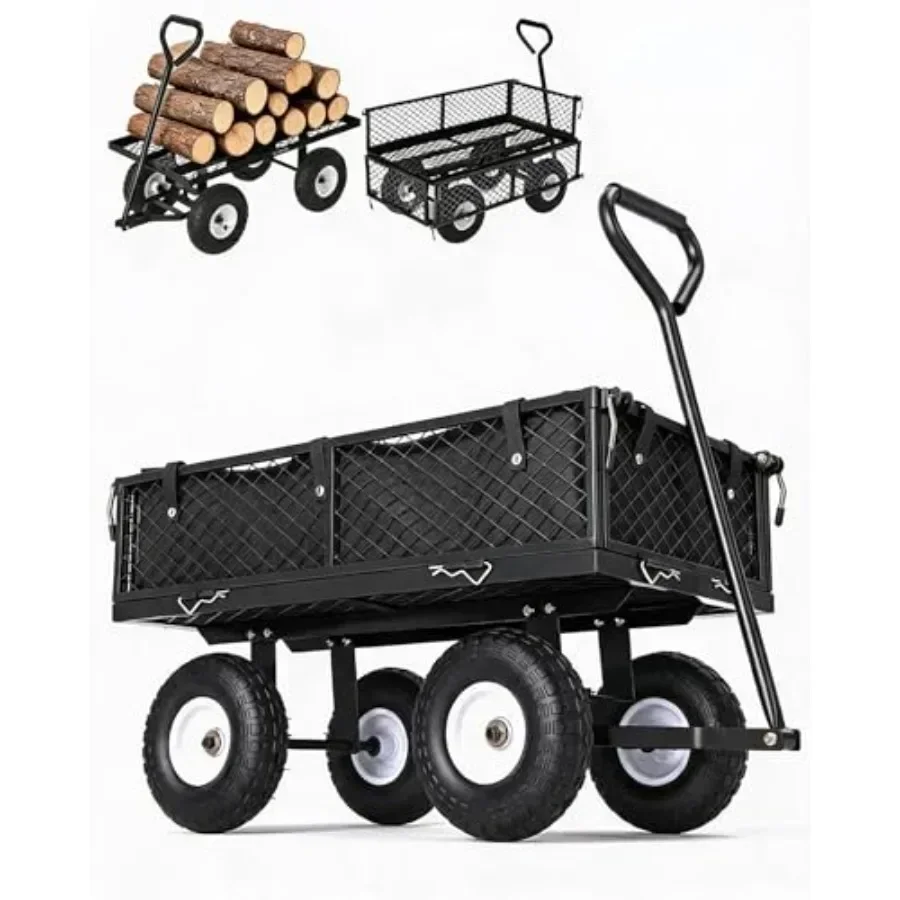 Heavy Duty Steel Garden Cart, 400 Lbs Capacity Mesh Utility Wagon with 10