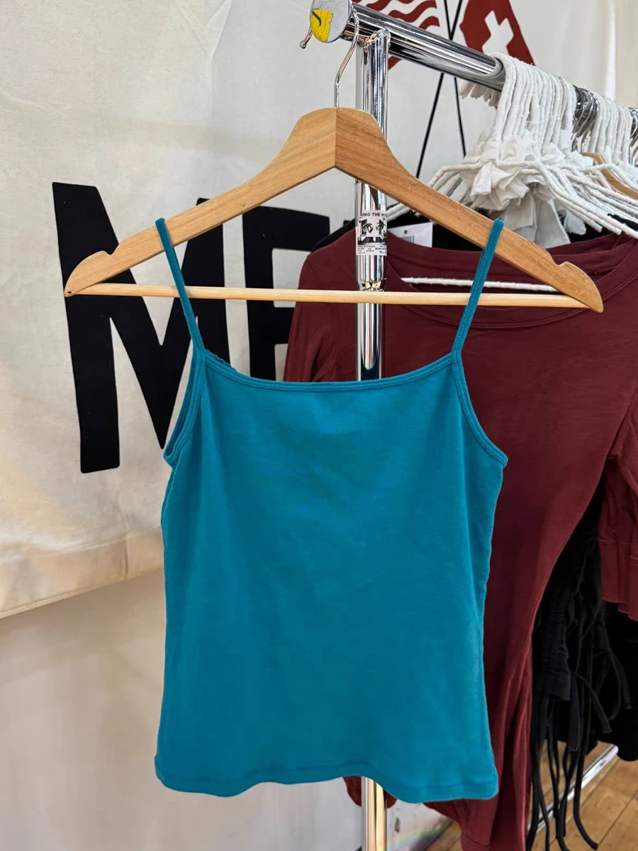Four Buttons Slim Crop Top for Woman Summer V-neck Cotton Cropped Camisole Female Fashion Streetwear Tank Tops New Y2k Vest
