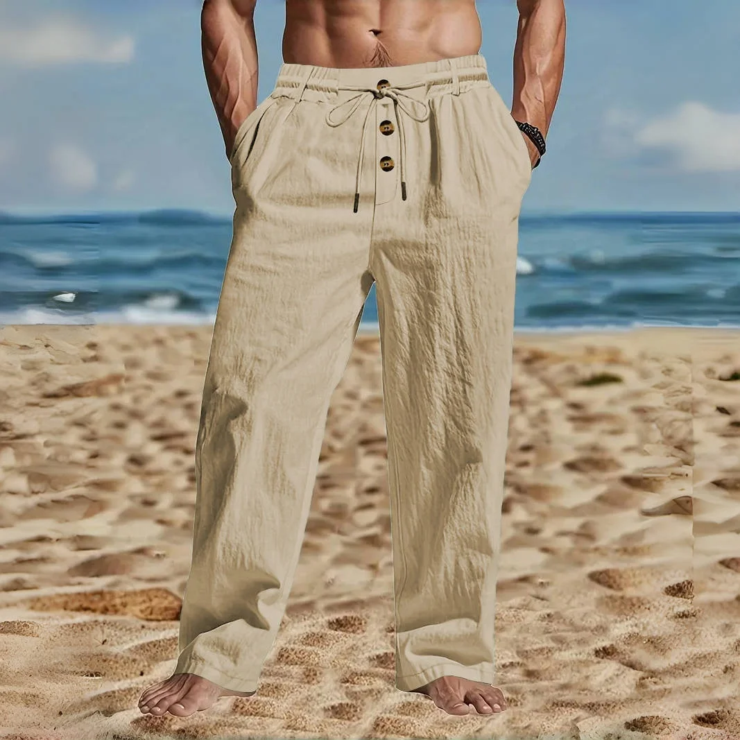 Spring/Summer Men's Casual Retro Cotton-Linen Long Pants Fashionable and Versatile Straight Pants Streetwear Loose Wide Leg Pant