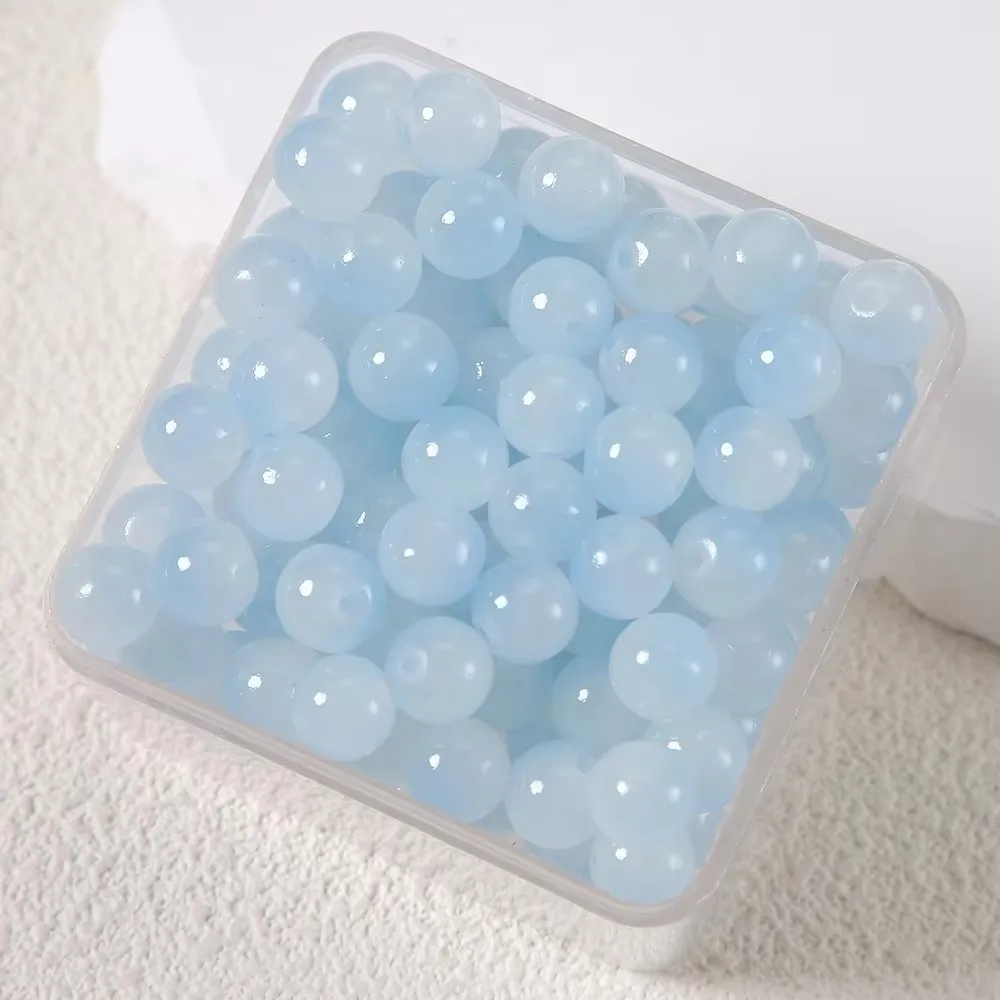50pcs Double Gradient Color Jelly Result Round Glass Bead Loose Spacer Beads Pattern for Jewelry Making DIY Bracelet Necklace