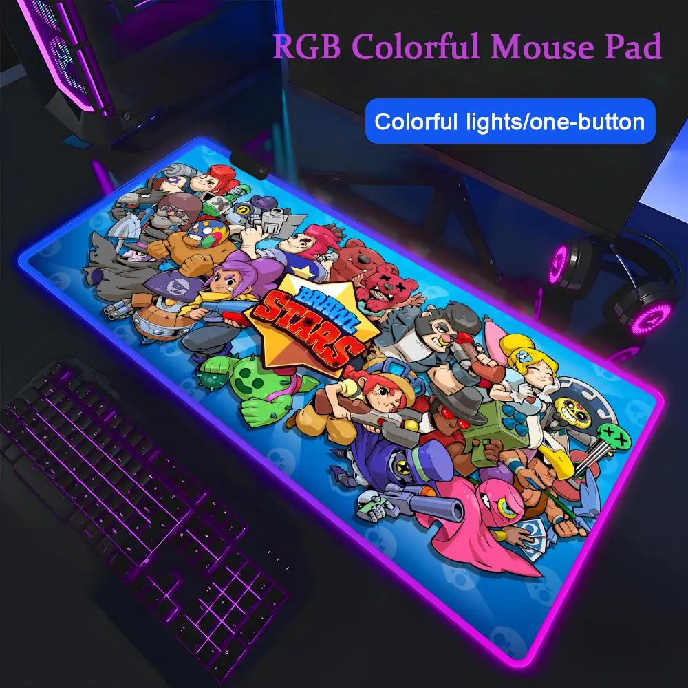 Game B-Bra-wlS S-Sta-rs Mouse Pad Anime Gaming Mouse Pad LED Table Pads Backlit Rubber Desktop XXL Mousepad RGB Desk Mats