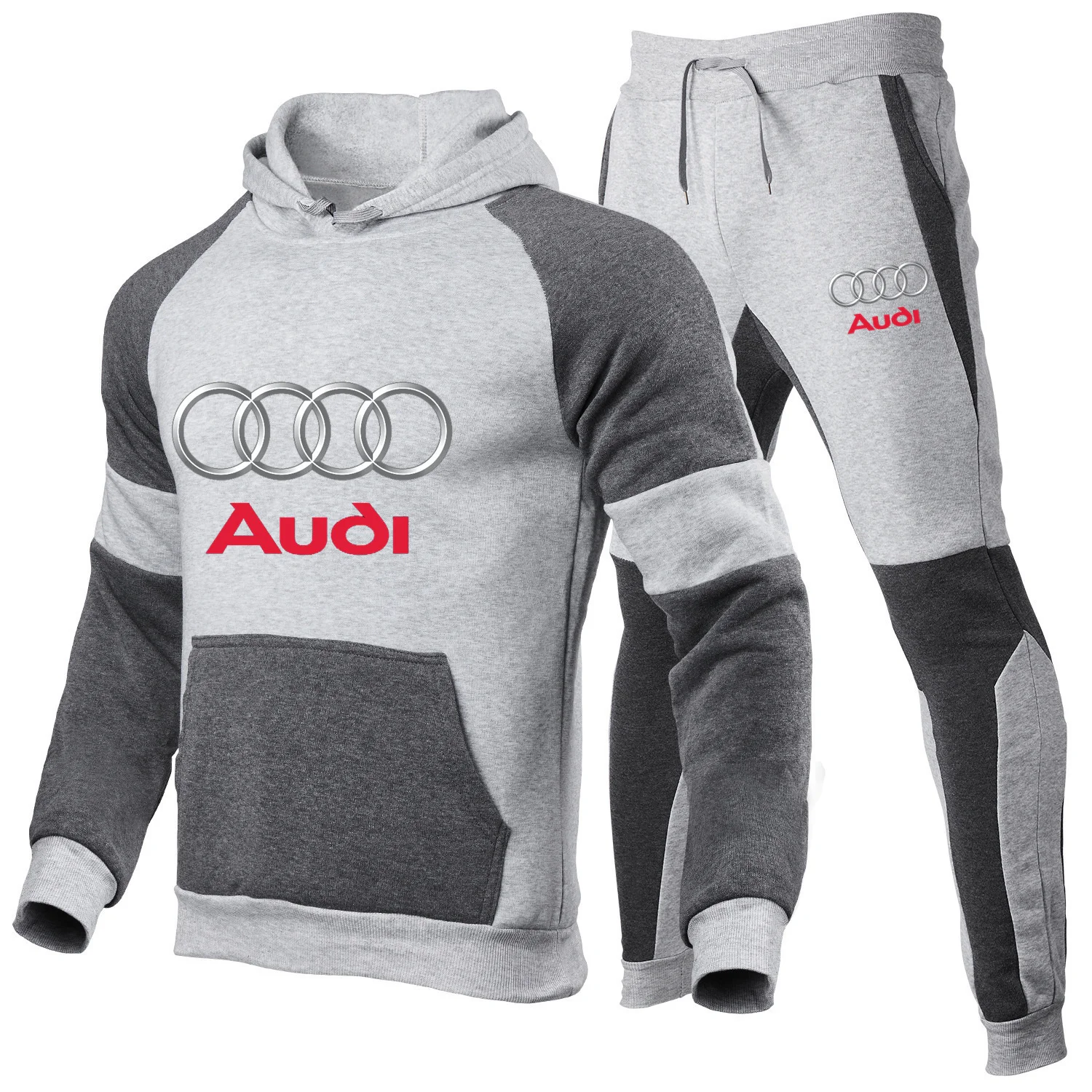 Nuevo conjunto de marca de empalme Audi para hombre, pantalones casuales de manga larga, ropa deportiva para parejas, conjunto con capucha