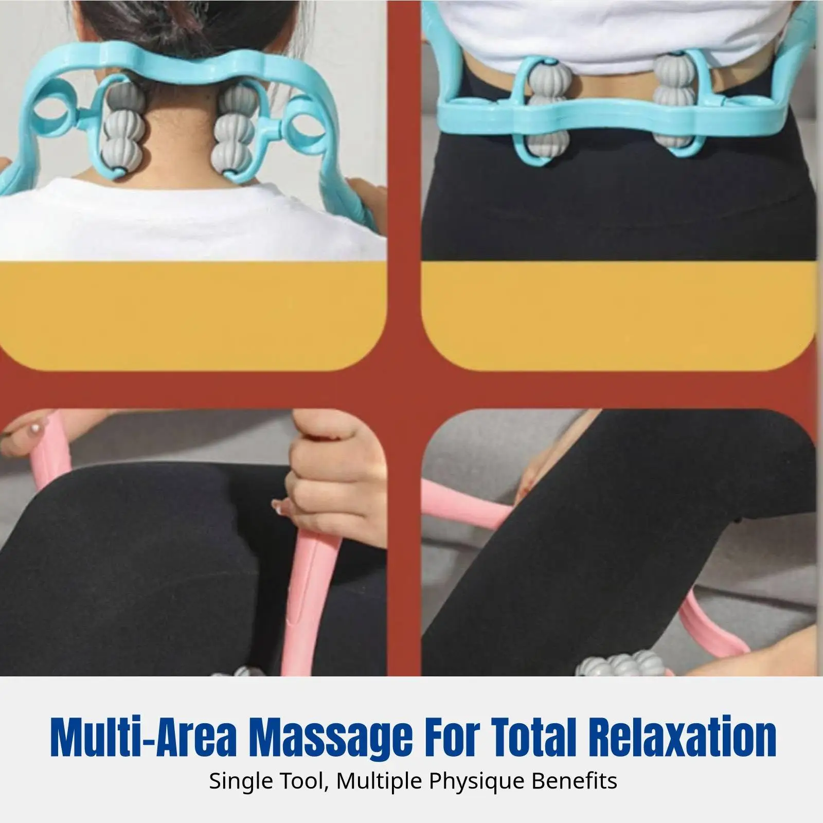 Handheld Neck Massager 360 Degree Rolling Design Multi Area Massage Device for Tension Relief and Pain Comfort