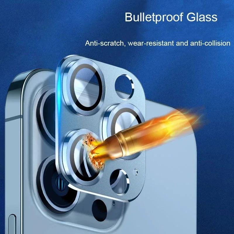 Alloy Full Cover Lens Protector on For iPhone 15 14 13 Pro Max 12 11 Tempered Glass Anti-fingerprint Metal Camera Sticker Film