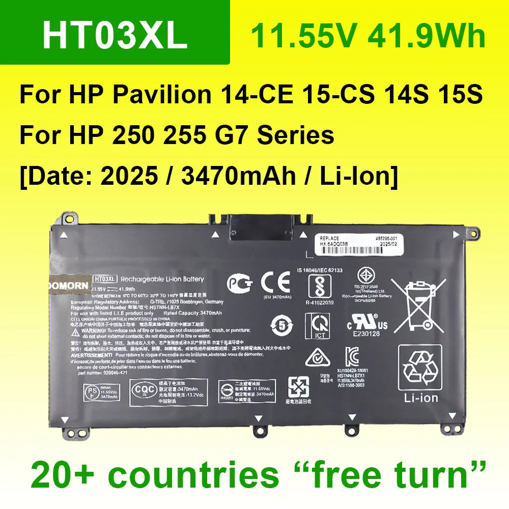 HT03XL Аккумулятор для ноутбука HP 250 255 G7, для Pavilion 14-CE 15-CS 14S-DP 15S-DY 17G-CR X360 14-CD Series HSTNN-LB7X HSTNN-LB8L