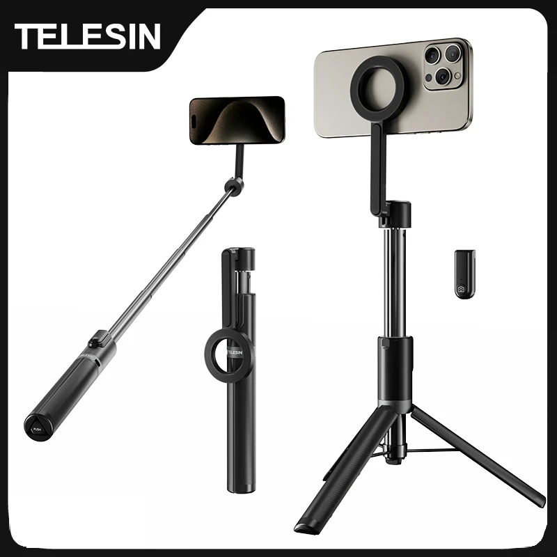 TELESIN 1.3M Magnetic Selfie Stick Tripod with Bluetooth Remote For Iphone 15 14 13 12 11 XIAOMI HUAWEI SAMSUNG For Smart phone