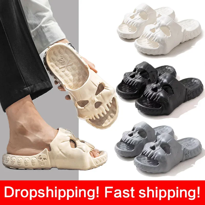 Personalized Skull Design Men Slippers 2024 Summer Cool Outdoor Fun Slides Thick Bottom of Beach Non-slip Leisure Women Sandals