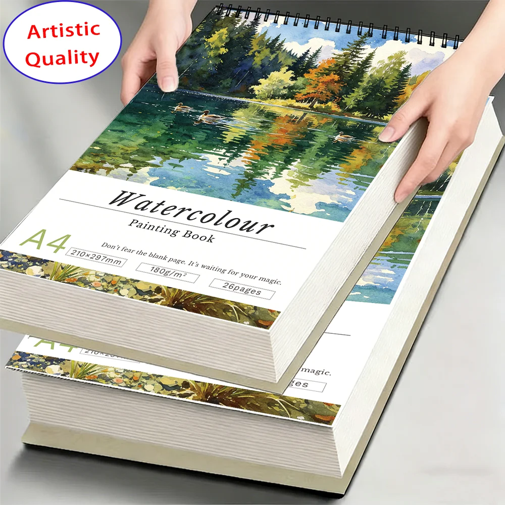A4/A5 Watercolor Pad,180gsm acid-free drawing paper,26 sheets,good water absorption & anti-bleed,fits watercolor,ink and mixed m
