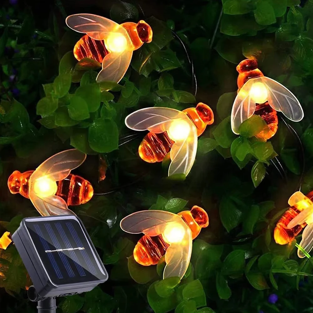

New Solar Powered Cute Honey Bee Led String Fairy Light 30leds Bee Outdoor Garden Fence Patio Christmas Garland Lights