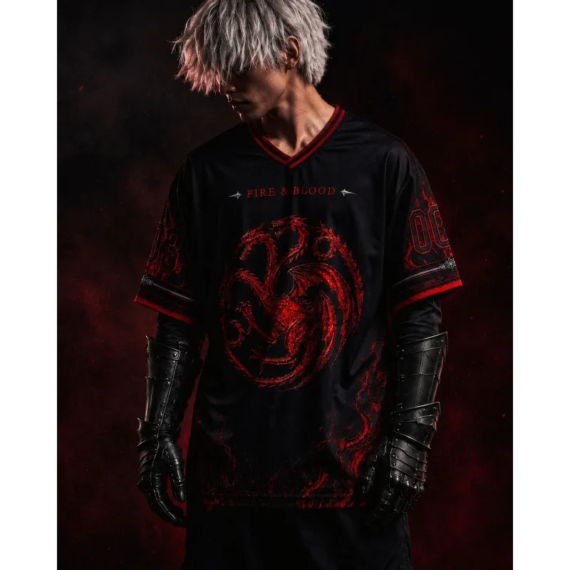 Men Targaryen Dragon 003 Print Mesh Jersey Y2K Dark Fantasy Gothic Streetwear Oversized Sport Tee Breathable Quick Dry Shirt