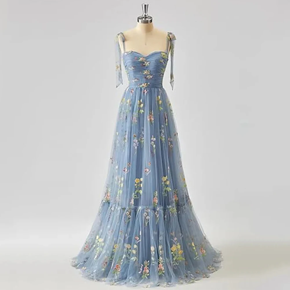 

DRESS FORU Elegant Evening Dresses Tulle for Floor-Length Sweetheart Prom Dress Appliques Bow Vestidos De Fiesta Customized