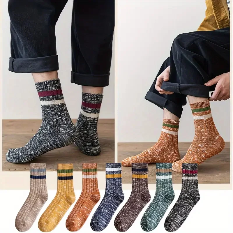 10 Pairs Of Men's Trendy Ethnic Vintage Stripe Crew Socks Socks-Breathable Comfy Casual Unisex Socks For Men's Outdoor Wearing