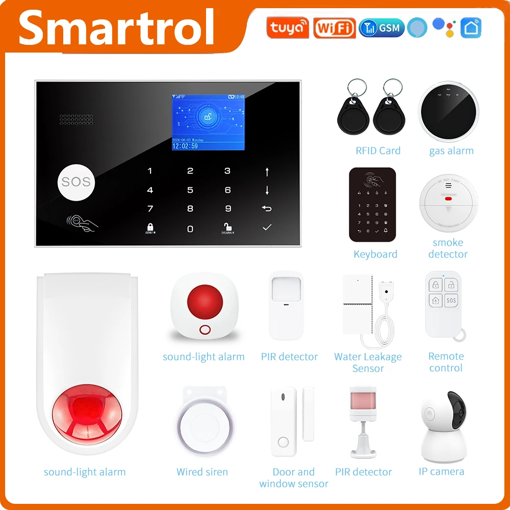 

Smartrol WIFI Alarm System for Tuya GSM Wireless Smart Home with Door and Motion Sensor work Alexa Home Aappliance