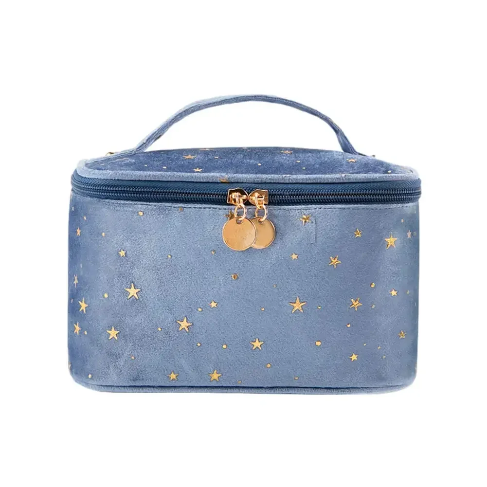 

# Hot Sales Women Velvet Makeup Bag With Makeup Brush Holder Travel Cosmetic Bags With Handle Starry Make Up Pouch Bag