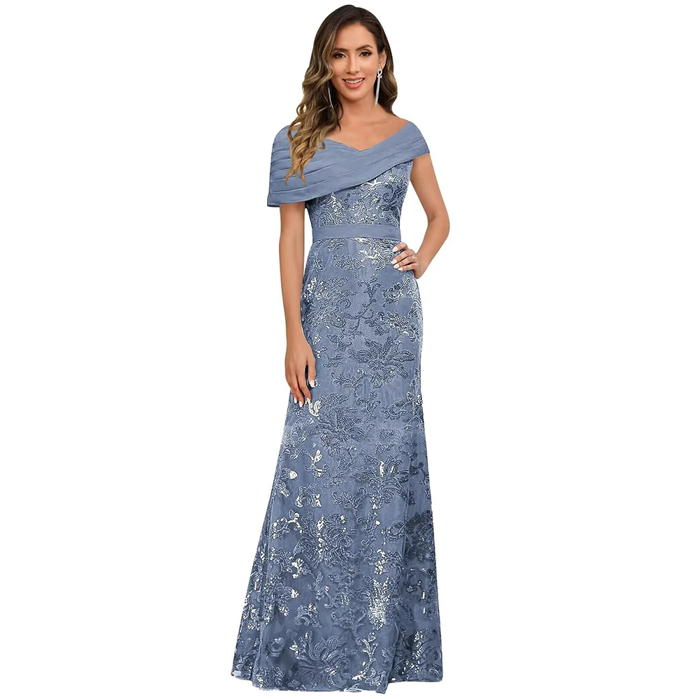 

Индивидуальные блестки Русалка платья для матери невесты для женщин шифоновые с открытыми плечами и рюшами длинные вечерние платья 2025