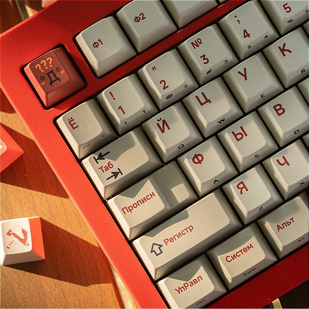 

148Keys Russian Keycap Retro Soviet Theme Cherry PBT Keycap With Front And Side Engraved Retro White Red Ru Layout Khaki Keycaps
