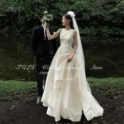 TULX Simple Taffeta Floor Length Korea Wedding  Photo Shoot Dresses O Neck Sleeveless Corset Bridal Gown Custom Made 웨딩드레스 2025