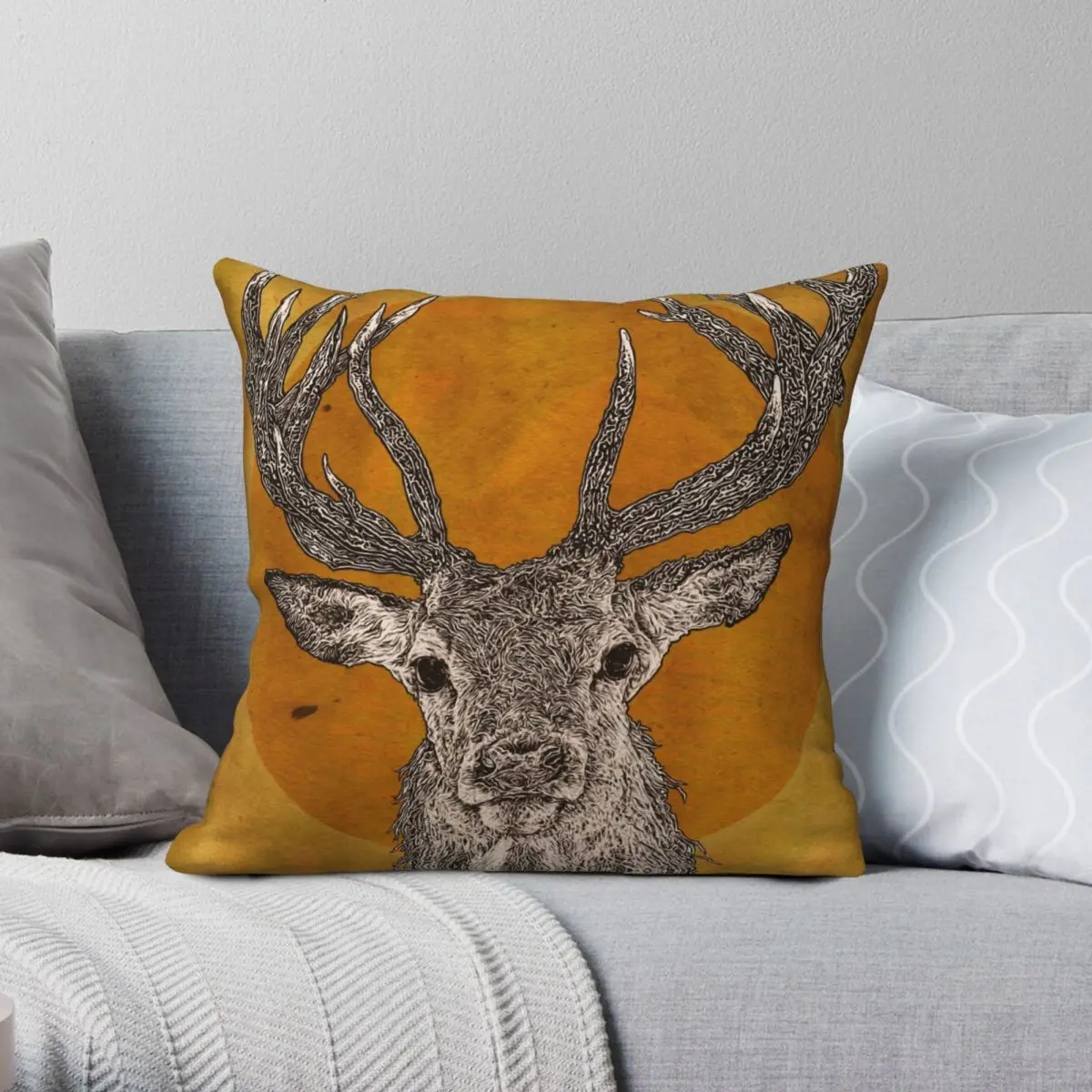 

Wild Stag's Head Square Pillowcase Polyester Linen Velvet Printed Zip Decorative Pillow Case Room Cushion Cover 18"