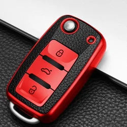TPU Leather Car Key Cover Case Fob for Volkswagen VW Bora Polo Tiguan Jetta Passat B5 B6 B7 Golf Beetle for Skoda Octavia