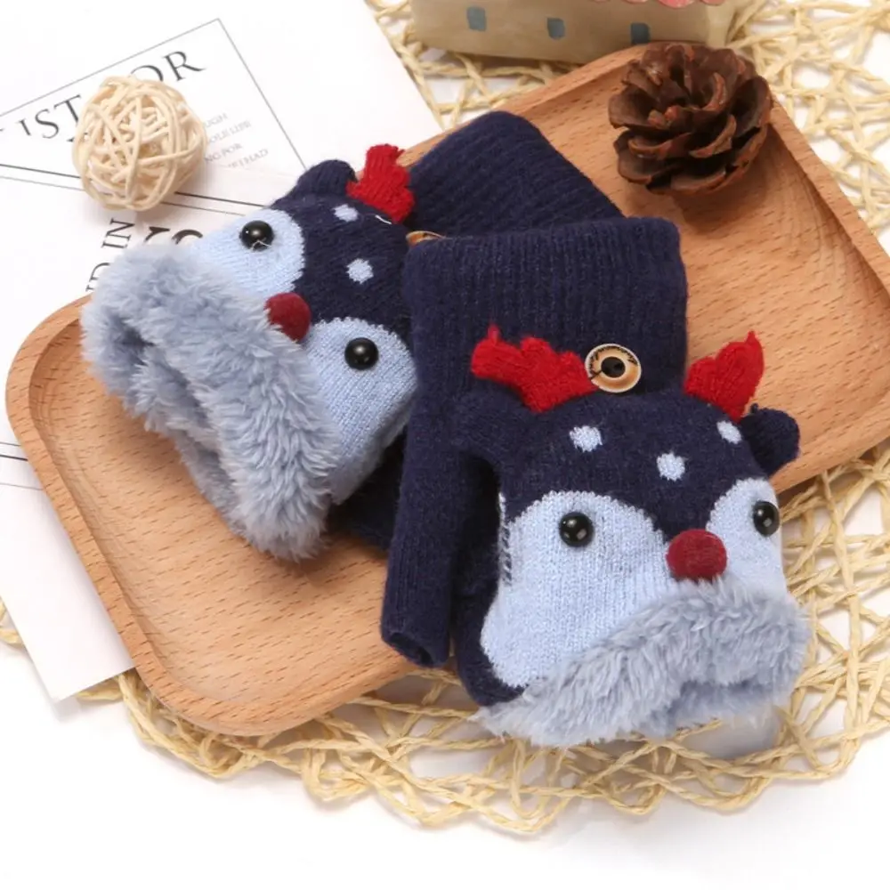 Warm Mittens Christmas Deer Mittens  Fingerless Gloves Clamshell Half Finger Gloves Children Christmas Gloves  Gloves