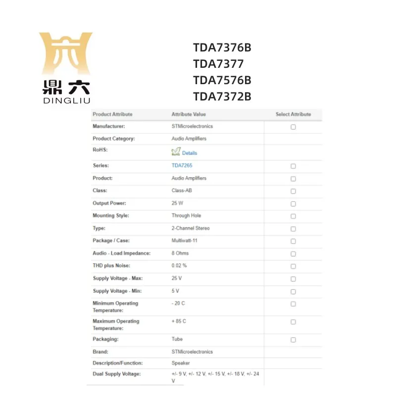 TDA7376B TDA7377 TDA7576B TDA7372B Audio Amplifiers