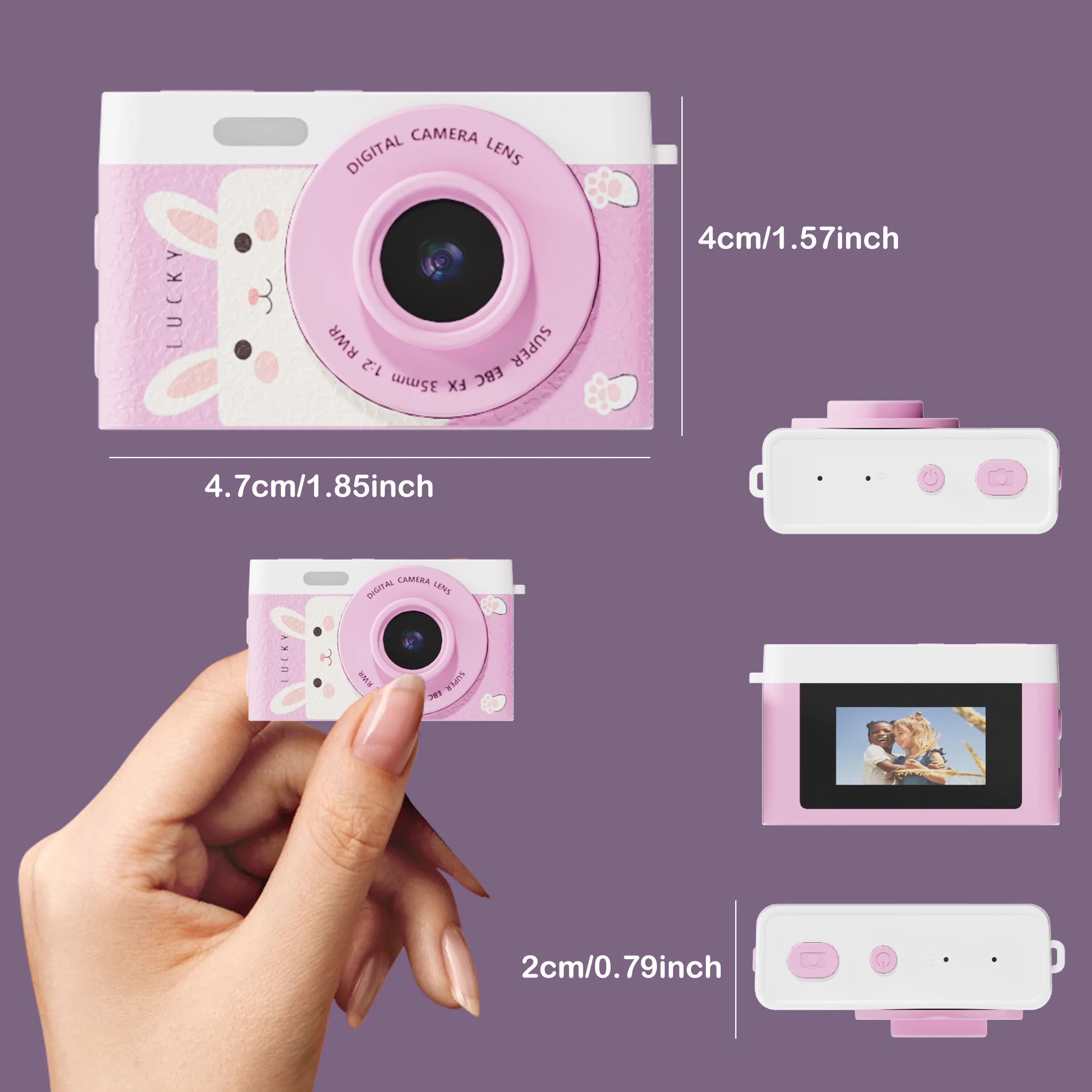 กล้องจิ๋วสําหรับเด็กพร้อม TF 32GB, ถ่ายภาพและบันทึกวิดีโอ, ชาร์จ USB และเชือกเส้นเล็ก, เสน่ห์กระเป๋าเป้สะพายหลัง, ของขวัญวันหยุดและวันเกิด